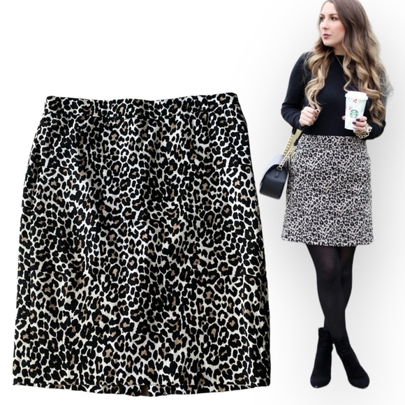 J. CREW “The Pencil Skirt” Leopard Mini Skirt Women’s Size 4 100% Cotton NEW - Picture 1 of 8